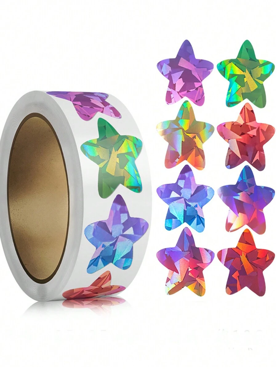500pcs/Roll Holographic Colorful Star Stickers, Stationery Reward Stickers, Gift Decoration Labels Back To School