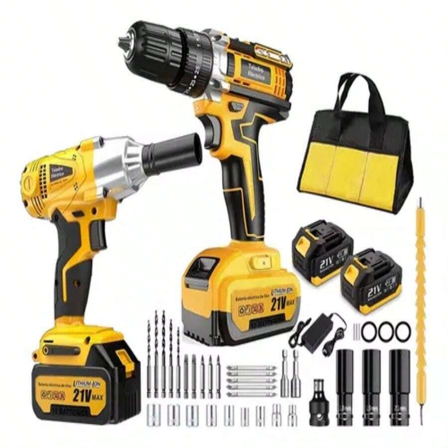 Kit De Atornillador De Impacto Y Rotomartillo Sin Carbones - Amarillo - Ver 1