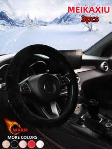 MEIKAXIU 3pcs Set Winter 3D Plush Warm Comfortable Soft Delicate Car Steering Wheel Cover Handbrake Cover Gear Shift Cover Manual Transmission Car Interior Accessories Unisex - 3D Plush - View 8