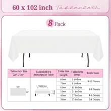 REWOMC 8 Pack Polyester Tablecloth 60 X 102 Inch, Rectangle Table Cloth For 6 Ft Tables, Stain And Wrinkle Resistant Washable Table Cover For Kitchen Wedding Banquet Restaurant Party Multiple Colors,Weddings Graduation Season Outdoor Events Entertain Guests - trắng - Xem 2