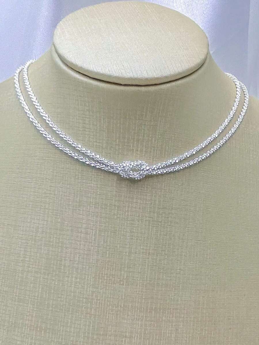 Double Knot Choker Necklace 925 Silver Plated - Plateado - Ver 1