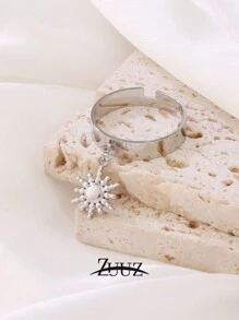 1 pieza Anillo con colgante de sol de acero inoxidable con baño de oro de 18K, de diseño geométrico abierto, anillo para mujer, mejor regalo de amigas