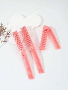 3 件装塑料旅行便携式折叠梳子，防静电迷你口袋双头梳，美发工具男女通用 - 彩色 - 查看 2