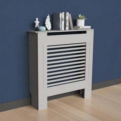 UNHO 92cm High Radiator Cover Wood Cabinet Heater Cover W/ Shutter Grid Fence Bedroom White Grey S/M/L/XL