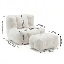 Fluffy Bean Bag Chair, Comfortable Bean Bag For Adults And Children, Super Soft Lazy Sofa Chair With Memory Foam And Ottoman, Indoor Modern Focus Bean Bag Chair For Living Room, Bedroom, Apartment