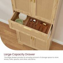 SLINEMO Kitchen Pantry Storage Cabinet, Tall Freestanding Cupboard With 1 Large Drawer, 2 Adjustable Shelves, For Dining Room, Living Room, Laundry, White - 自然的 - 查看 6