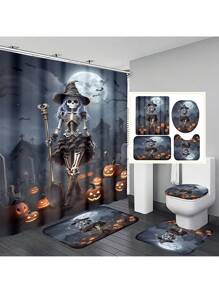 1 cái/4 cái Đồ trang trí phòng tắm đa năng Halloween, Rèm phòng tắm chống thấm nước có 12 móc, Thảm tắm chống trượt, Thảm bồn cầu hình chữ U và Vỏ bồn cầu tròn, Bộ phòng tắm sử dụng cho mọi tình huống - Nhiều màu - Xem 1
