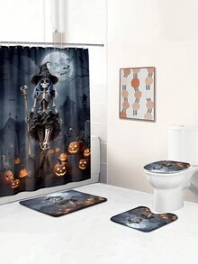 1 cái/4 cái Đồ trang trí phòng tắm đa năng Halloween, Rèm phòng tắm chống thấm nước có 12 móc, Thảm tắm chống trượt, Thảm bồn cầu hình chữ U và Vỏ bồn cầu tròn, Bộ phòng tắm sử dụng cho mọi tình huống - Nhiều màu - Xem 6