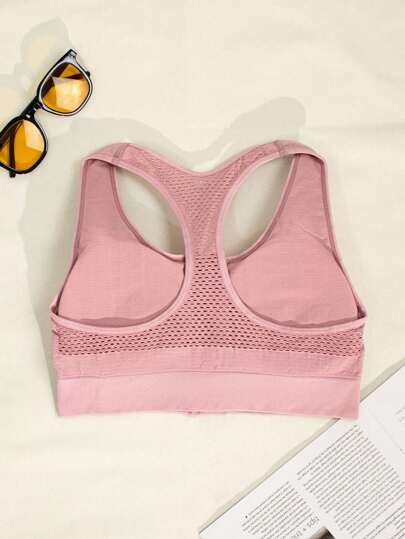 1pc Women Roze Zipper Front Padded Seamless Stretchy Sports BH view 6