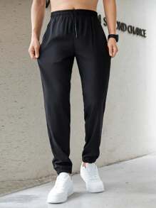 Boyfriend Style Men's Sports Pants, Breathable Mesh Fabric Loose Fit Drawstring Sweatpants, Quick Dry Joggers Pants For Boyfriend Style Men - Black - View 1