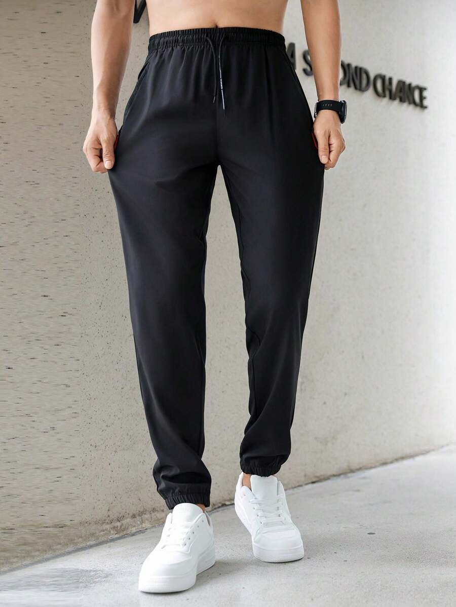 Boyfriend Style Men's Sports Pants, Breathable Mesh Fabric Loose Fit Drawstring Sweatpants, Quick Dry Joggers Pants For Boyfriend Style Men - Black - View 1