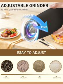 CLITON 重力电动盐胡椒研磨机 - 选择 2 套或单台 | USB 充电式厨房电动研磨机，带可调节研磨度和 LED 灯 | 高脚玻璃杯，可再填充 | 自动操作（USB 充电/电池供电）| 可调节粗细度 | 黑色