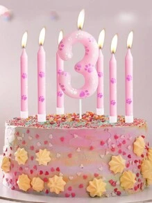 1 pezzo di candele numeriche 0-9 con stampa di zampa di gatto rosa per torta di compleanno o anniversario, decorazione carina a tema gatto - Rosa - Visualizzare 1