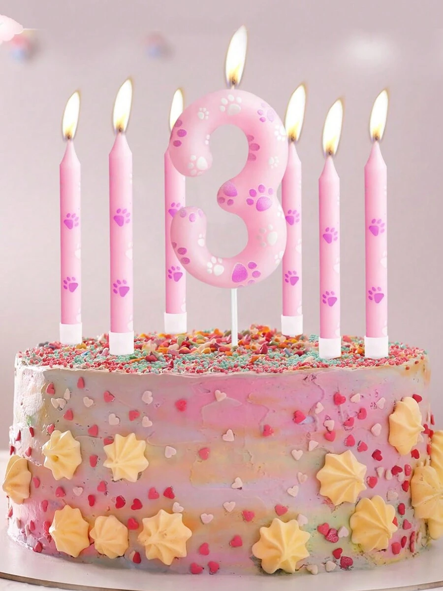1 pezzo di candele numeriche 0-9 con stampa di zampa di gatto rosa per torta di compleanno o anniversario, decorazione carina a tema gatto - Rosa - Visualizzare 1