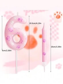 1 pezzo di candele numeriche 0-9 con stampa di zampa di gatto rosa per torta di compleanno o anniversario, decorazione carina a tema gatto - Rosa - Visualizzare 11
