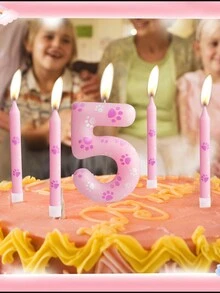 1 pezzo di candele numeriche 0-9 con stampa di zampa di gatto rosa per torta di compleanno o anniversario, decorazione carina a tema gatto - Rosa - Visualizzare 3