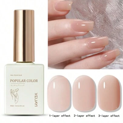 1pc Nude Pink Ice Through Gel Nail Polish 15ML Soak Off Glitter Gel Polish For All Seasons - Home Salon Nail Art DIY Nails