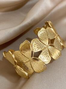 1pc Elegant Butterfly And Leaf Bracelets For Women Chunky Open Bracelet Stainless Steel Cuff Wide Bracelets For Daily Party Christmas Jewelry Gifts