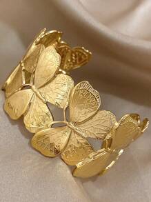 1pc Elegant Butterfly And Leaf Bracelets For Women Chunky Open Bracelet Stainless Steel Cuff Wide Bracelets For Daily Party Christmas Jewelry Gifts