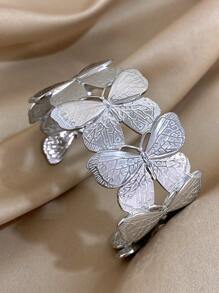 1pc Elegant Butterfly And Leaf Bracelets For Women Chunky Open Bracelet Stainless Steel Cuff Wide Bracelets For Daily Party Christmas Jewelry Gifts