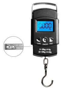 1 Balanza digital para pescar con cinta métrica, báscula precisa para pesar peces, bolsas, de mano, de equipaje con gancho, de compras, de acero inoxidable tipo gancho de pesca, báscula colgante digital LCD conveniente para uso diario en pesca, equipaje de viaje, compras, etc. [Oferta de Año Nuevo]