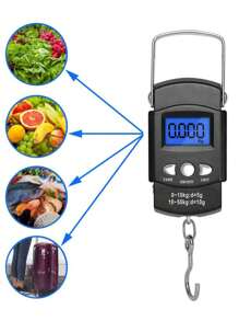 1 Balanza digital para pescar con cinta métrica, báscula precisa para pesar peces, bolsas, de mano, de equipaje con gancho, de compras, de acero inoxidable tipo gancho de pesca, báscula colgante digital LCD conveniente para uso diario en pesca, equipaje de viaje, compras, etc. [Oferta de Año Nuevo]