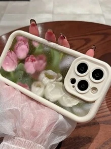 Ốp điện thoại TPU họa tiết hoa táo mùa hè tương thích với dòng iPhone 7/8/X/XS/11/12/13/14/15 - Ốp bảo vệ họa tiết hoa hồng đẹp, chống bụi, thanh lịch, vừa vặn, mềm mại - trắng - Xem 2