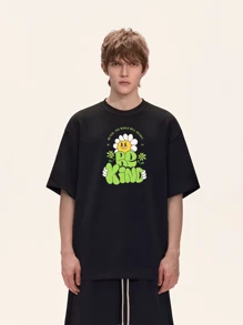 Oversized T-Shirt Unisex Streetwear 100% Cotton Printed Shirt - màu đen - Xem 1