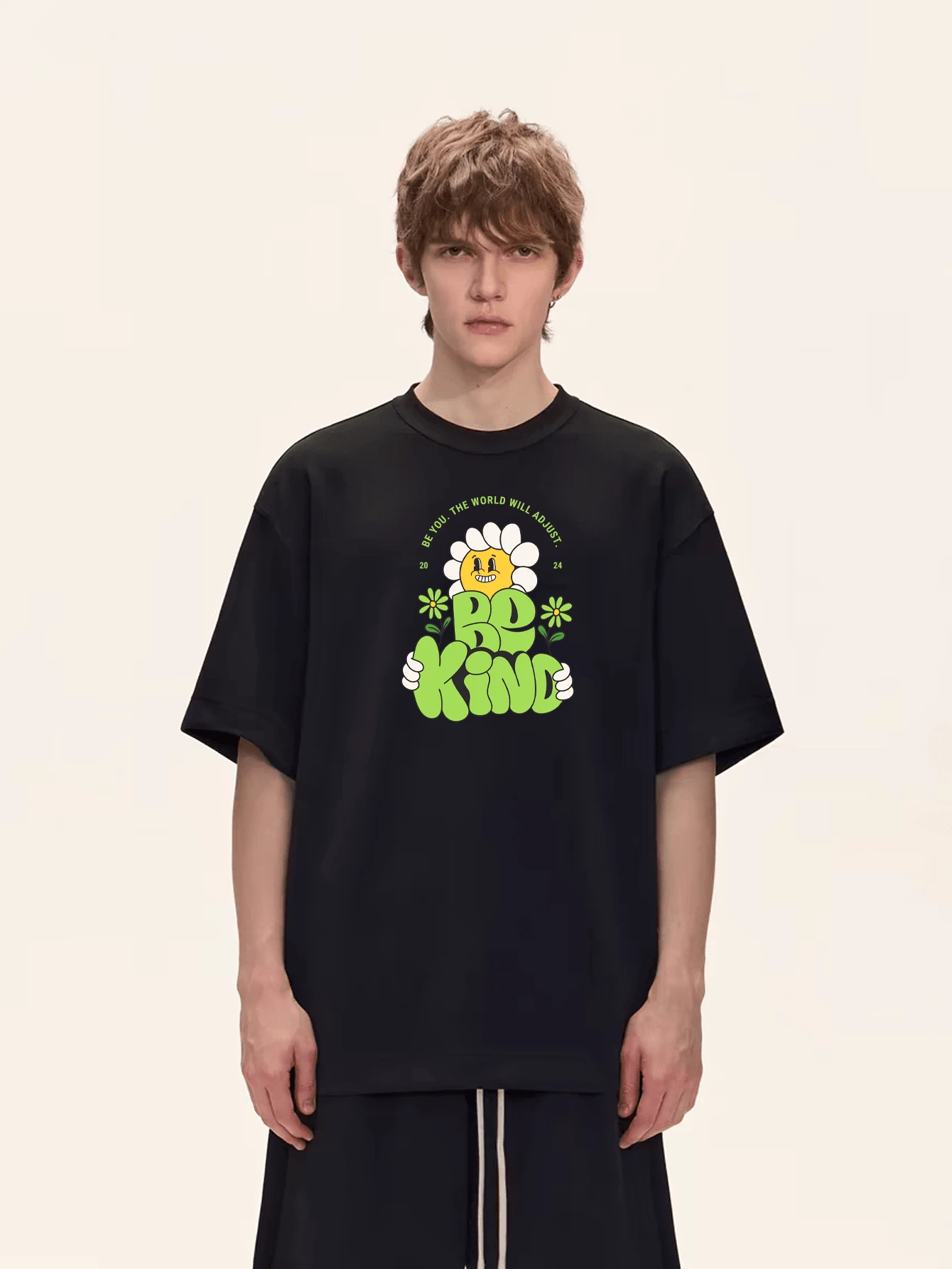 Oversized T-Shirt Unisex Streetwear 100% Cotton Printed Shirt - màu đen - Xem 1