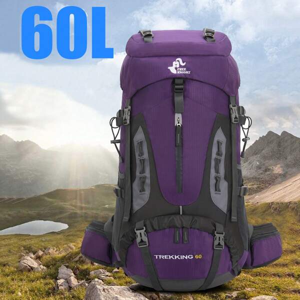 Mochila para acampar al aire libre de 60L, mochila para acampar y senderismo, gran capacidad, espacio de almacenamiento multifuncional, Unisex con cubierta para lluvia