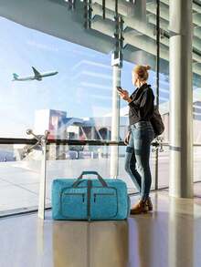 1pc Men 65L Foldable Travel Bag With Shoe Compartment, Overnight Carry-On Duffel Bag, Oxford Polyester Weekender Bag With Shoulder Strap, Unisex Luggage - 85L, Multiple Colors Available