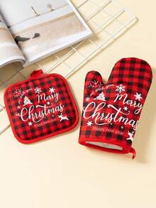 1 套圣诞微波炉/烤箱耐热手套和加热垫圣诞装饰品圣诞装饰圣诞礼物圣诞派对用品 - 彩色 - 查看 12