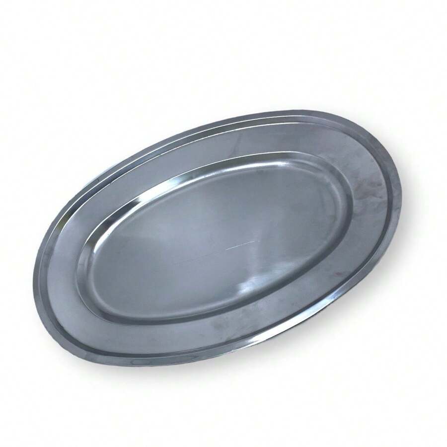 Kit With 2 Large Oval Shallow Stainless Steel Trays 50cm - 銀色 - 查看 1