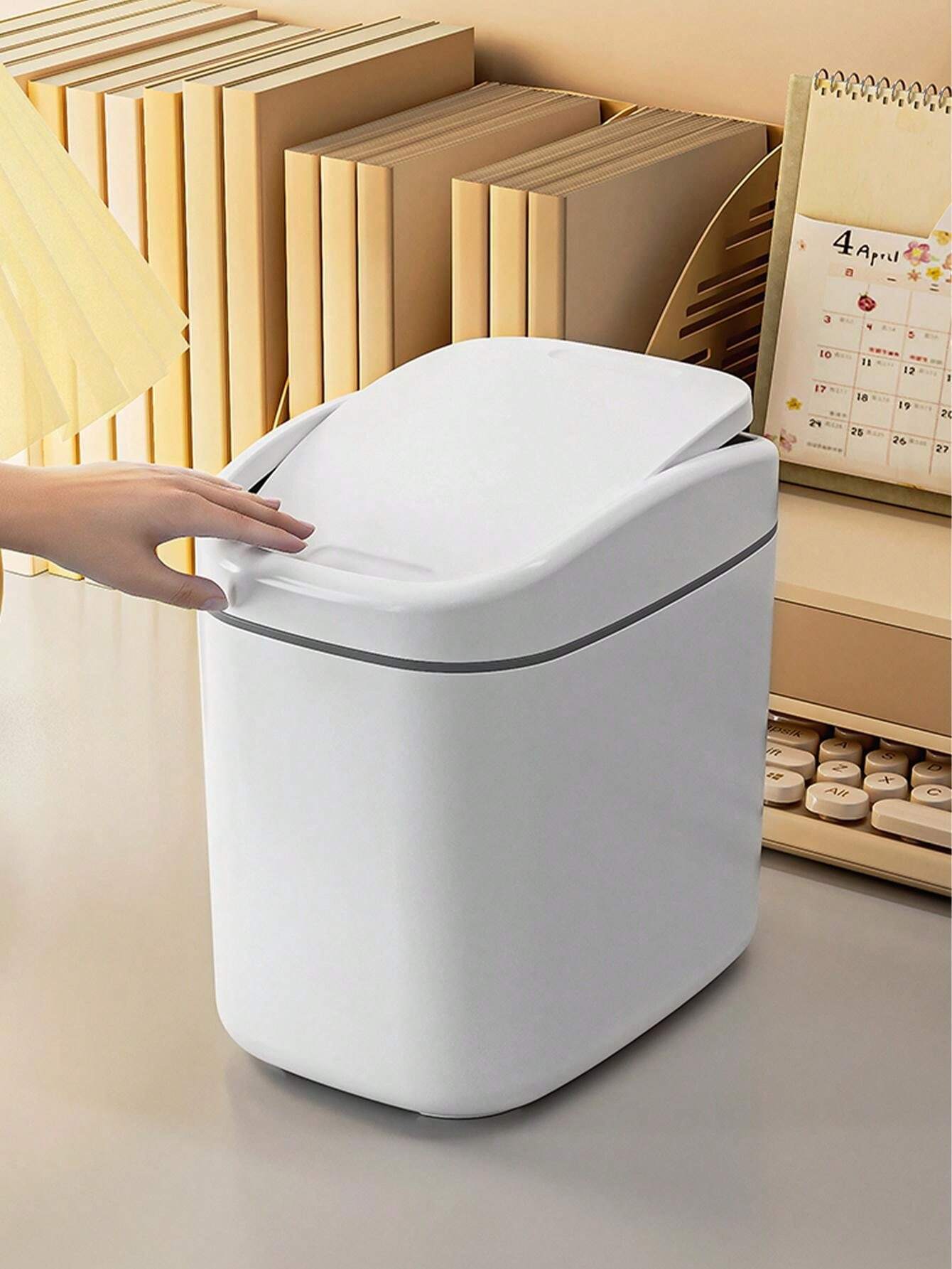 1pc Mini Desktop Trash Can With Lid, Small Trash Can Storage Box