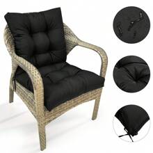 Garden Chair Cushion, Seat Cushion And Back Cushion, UV-Light-Resistant, Waterproof Chair Cushion, Indoor And Outdoor Cushion, Upholstered Cushions, Chair Cushion - 黑色 - 查看 5