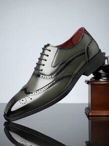 أحذية جلدية كاجوال رسمية للرجال بنقشة محفورة باللونين