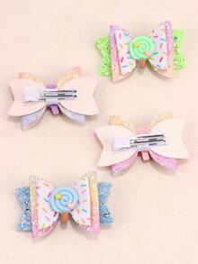 4pcs Gradient Color Hair Bow Clips For Toddlers Girls , Shining Glitter Candy Color Hair Bows ,Cute Lollipop Accessories Hair Pins ,Hair Accessories For Kids Teens ,Suitable Daily Life ,Favor Gifts - Multicolor - View 3