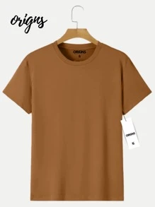 Men's Basic Plain Short Sleeve Cotton T-Shirt Colors ORIGNS - 駝色 - 查看 1