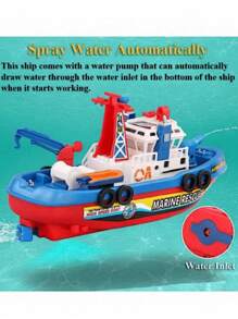 Children's Electric Toy Fire Boat With Water Spray, Light & Siren Effects, Waterproof Floating Model Toy, Batteries Not Included,Back To School