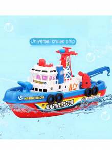 Children's Electric Toy Fire Boat With Water Spray, Light & Siren Effects, Waterproof Floating Model Toy, Batteries Not Included,Back To School