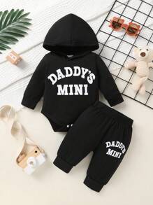 Baby Boy 2pcs Soft Comfy Cute Letter Print Hoodie And Solid Letter Print Pants Outfit, Suitable For Casual, Daily, Holiday, Party Wear