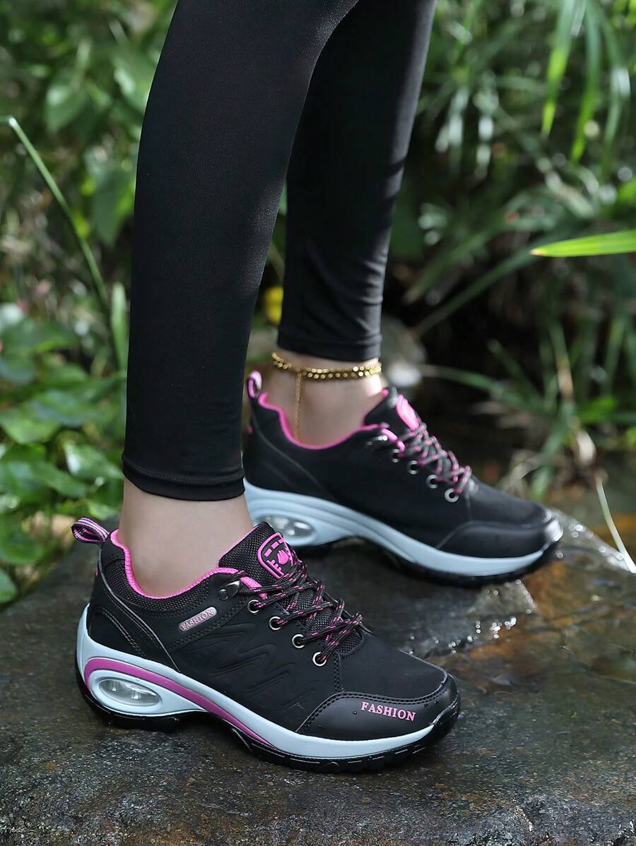 Women's Breathable Running Sneakers, Cushioned Shock Absorbing Lace Up Casual Travel Dance Shoes For Outdoor Activities, Multi-Season