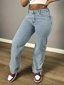 Chicsale Women's Straight Leg Denim Pants - Elegant Wide Leg Floor-Length Jeans With Button & Zipper, Relaxed Fit Casual Trousers For Everyday Outings