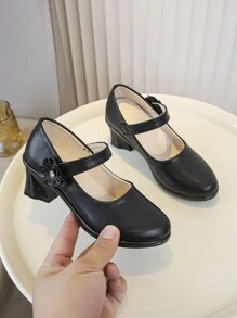Girls' Black Patent Leather High Heel Stage Performance Princess Dress Shoes, Spring Autumn - Black - View 5