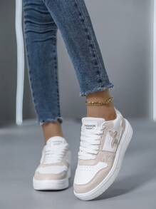 女士时尚全能运动休闲鞋 女士休闲鞋 女士圆头平底鞋 - 轻便透气 探险 女士轻便仿皮运动鞋 女士鞋 美丽粉彩可爱蝴蝶休闲白色时尚运动鞋 步行鞋 - 米色 - 查看 1