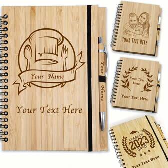 Personalized Bamboo Notebook With Engraved Photo - Custom Spiral Journal For Special Occasions(Pen Not Included) Back To School