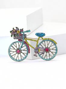 1 Pieza De Broche Con Forma De Bicicleta Con Diamantes De Moda, Regalo De Accesorio De Ropa De Oficina, Fiesta Casual - Azul - Ver 1
