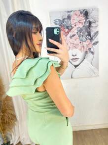 Mule Jumpsuit With Limp Pants, Details On The Sleeve - 綠色 - 查看 7