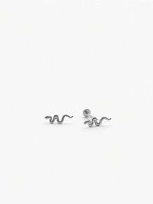EleRunis 1PC 925 Sterling Silver Dainty Tiny Snake Studs Flat Back Stud Earrings Helix Earrings Cartilage Tragus Piercing Jewelry Gift For Women Man Daily Wear Wedding Party - Silver - View 7