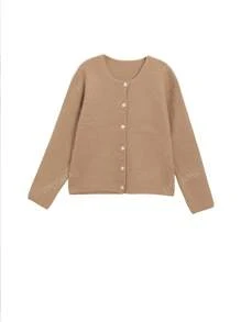 Korean Style V-Neck Solid Color Loose Fit Casual Cardigan For Women